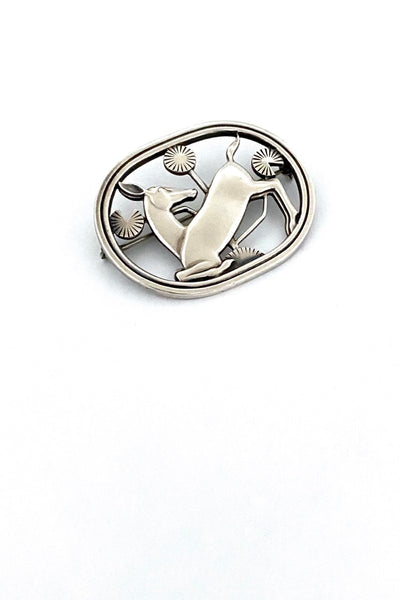 Georg Jensen Denmark vintage silver kneeling deer brooch 256 Arno Malinowski 1942 Scandinavian Modernist jewelry design