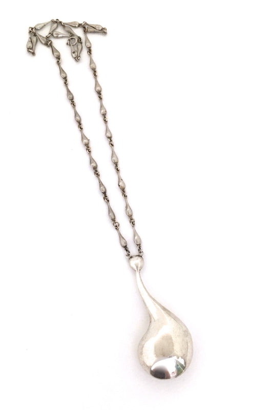 Georg Jensen Denmark vintage silver large pendant necklace on matching chain Scandinavian Modernist jewelry design