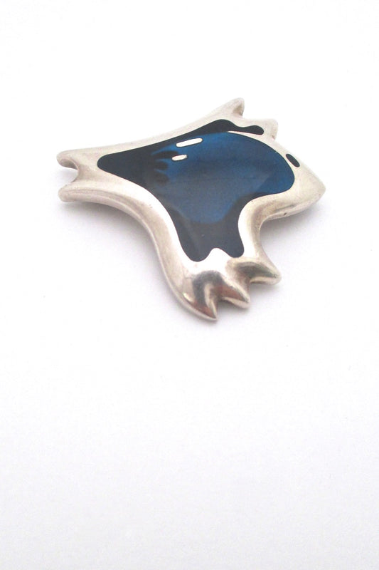 detail Georg Jensen Denmark vintage Scandinavian Modern silver enamel brooch 308 by Henning Koppel