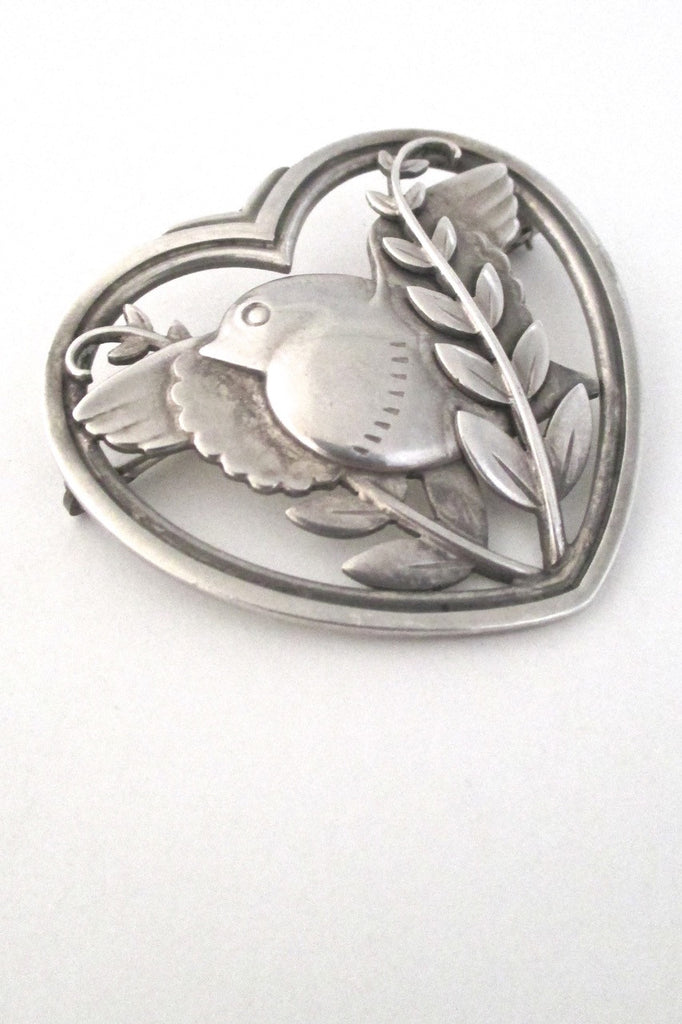 Georg Jensen Denmark vintage sterling silver bird heart brooch # 239 by Arno Malinowski