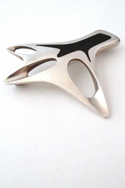 Georg Jensen Denmark vintage modernist sterling & enamel brooch # 323 by Henning Koppel