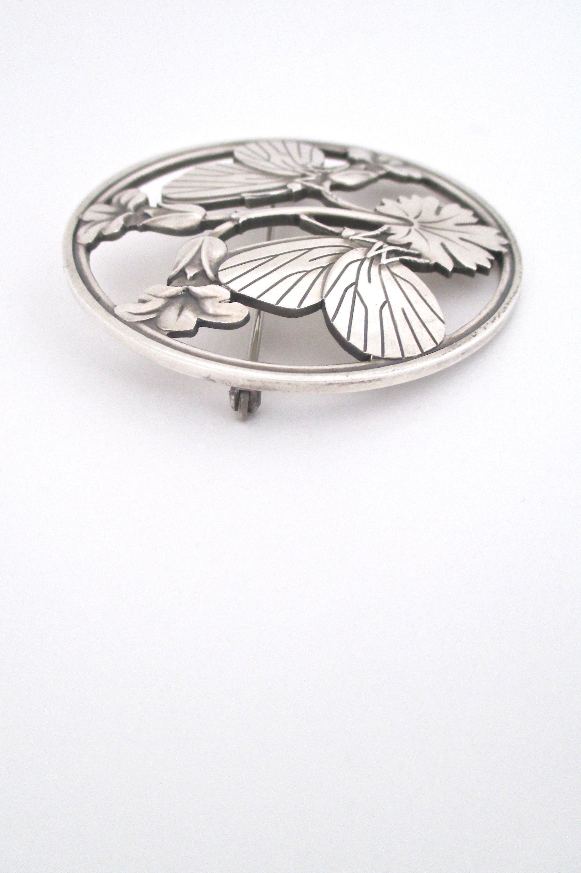 profile Georg Jensen Denmark vintage sterling silver large butterfly brooch by Arno Malinowski Scandinavian design jewelry