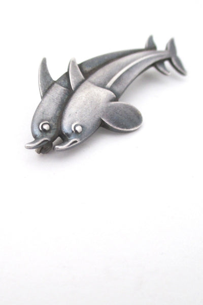 Georg Jensen Denmark vintage classic dolphins brooch # 317 by Arno Malinowski