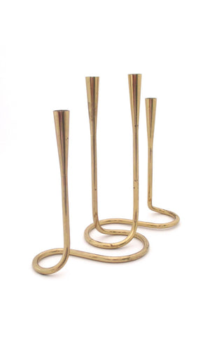 Germany mid century modern serpentine brass candle holders in the style of Illums Bolighus