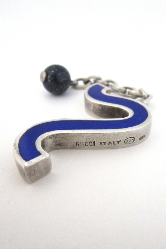 Gucci Italy vintage modernist silver enamel and lapis lazuli key chain