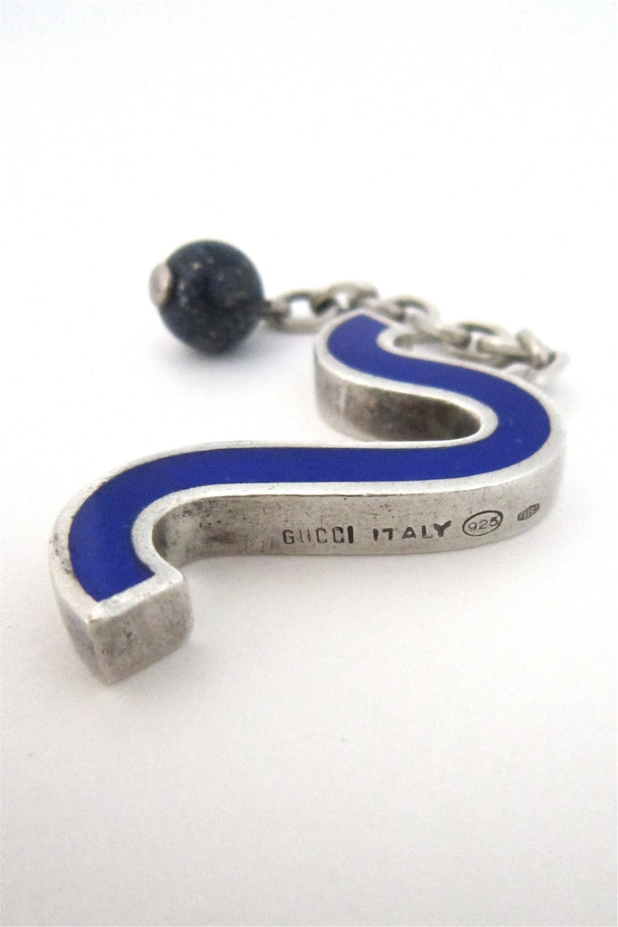 Gucci Italy vintage modernist silver enamel and lapis lazuli key chain
