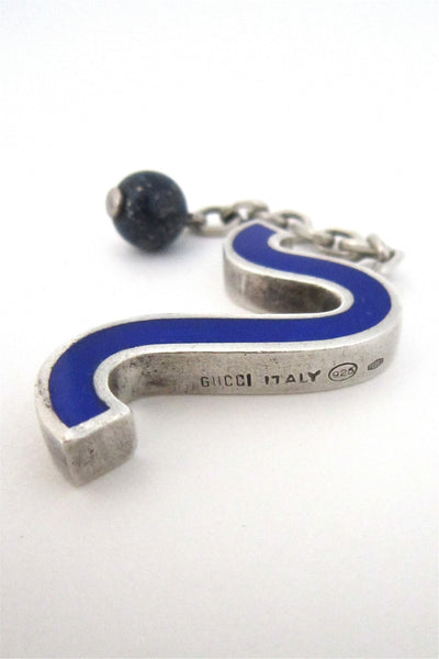 Gucci Italy vintage modernist silver enamel and lapis lazuli key chain
