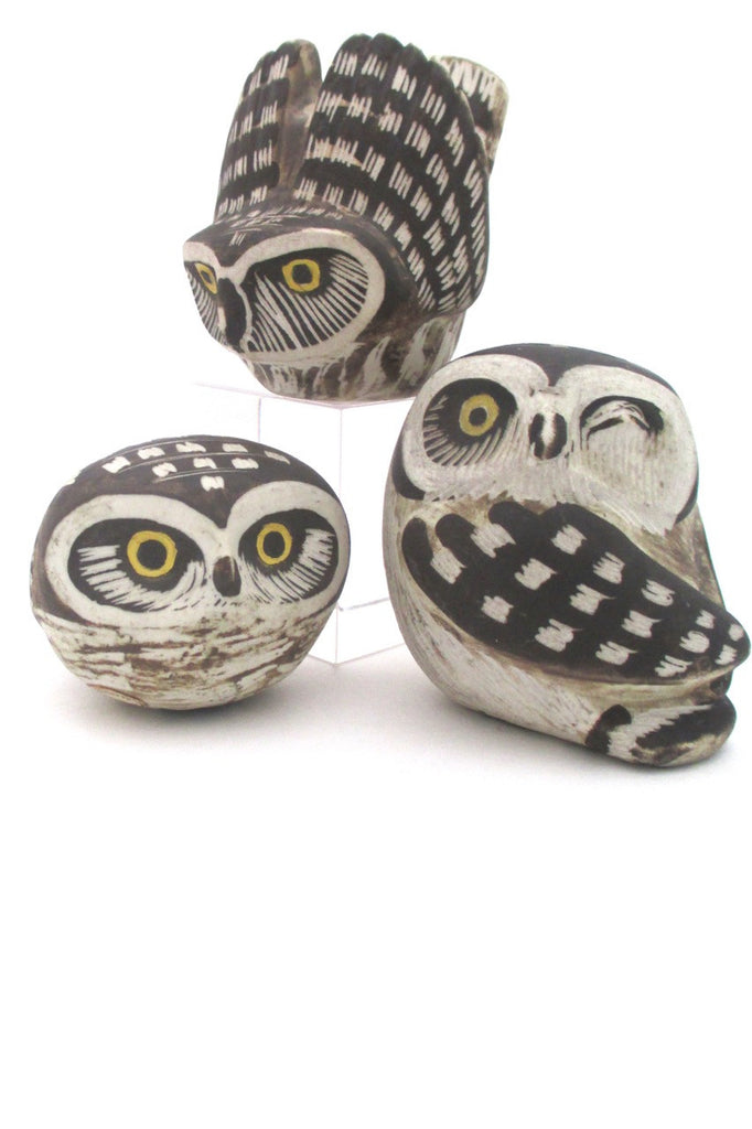 Gustavsberg Sweden complete set of 3 Edvard Lindahl owls at Samantha Howard Vintage