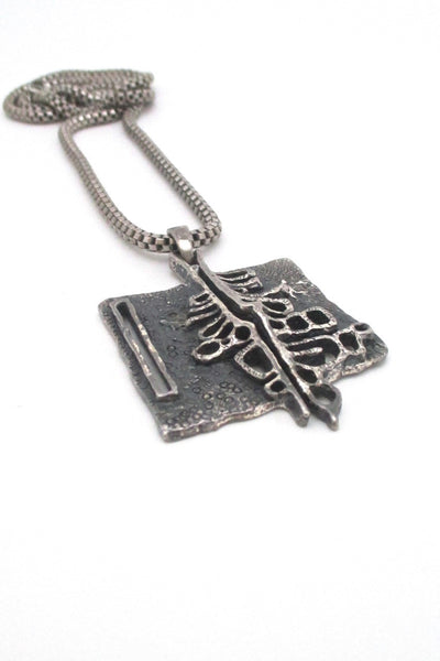 Guy Vidal Canada vintage brutalist pewter openwork pendant necklace