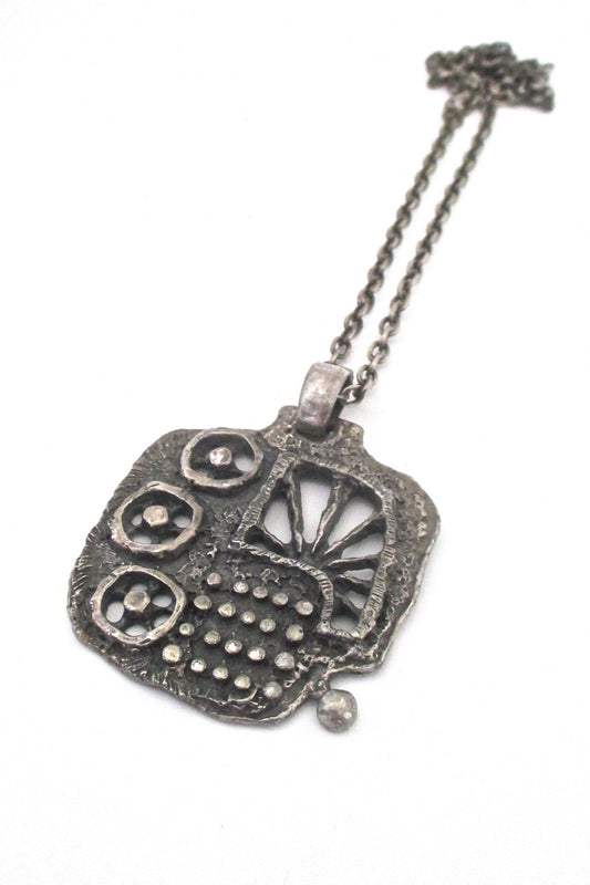 Guy Vidal Canada vintage 1970s brutalist pierced pewter openwork large pendant necklace