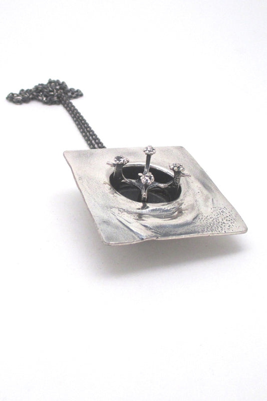 Guy Vidal Canada rare brutalist pewter kinetic shadowbox pendant necklace 1970s 
