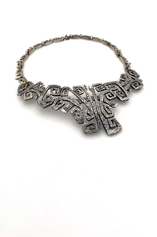Guy Vidal Canada large vintage brutalist pewter bib choker necklace Canadian design Modernist jewellery