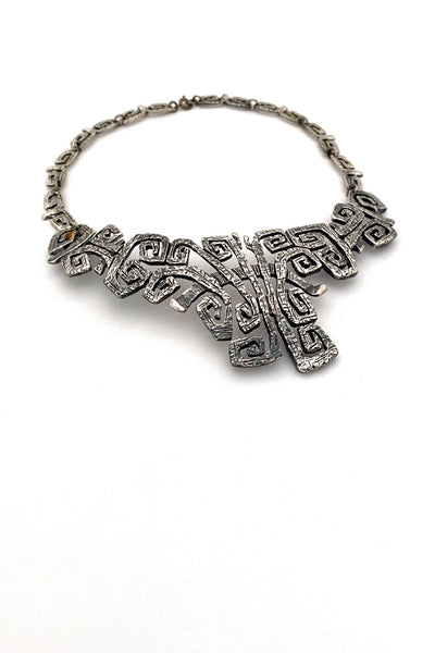 Guy Vidal Canada large vintage brutalist pewter bib choker necklace Canadian design Modernist jewellery