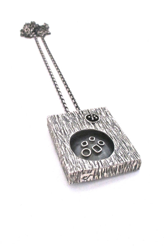 Guy Vidal Canada vintage brutalist pewter large double sided shadowbox pendant necklace
