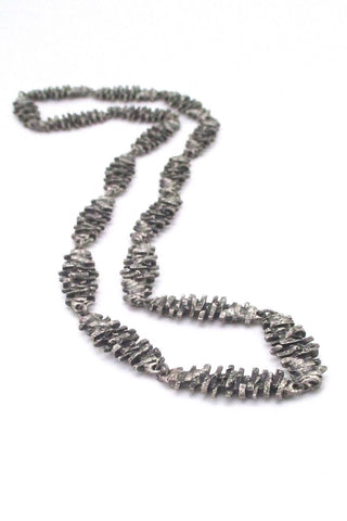 Guy Vidal Canada vintage brutalist pewter two sided long link chain necklace 1970s