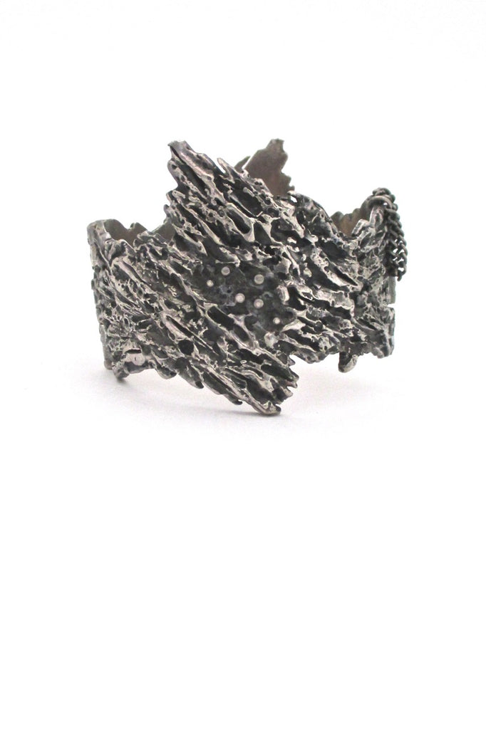 Guy Vidal Canada vintage brutalist pewter wide bark hinged bracelet