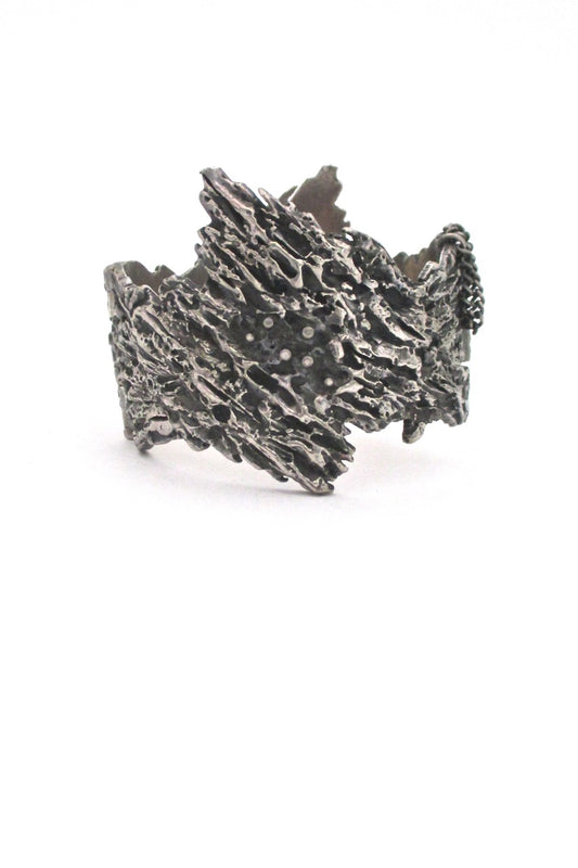 Guy Vidal Canada vintage brutalist pewter wide bark hinged bracelet