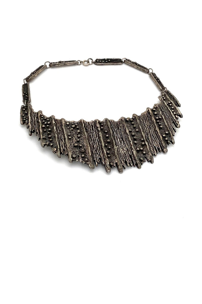 Guy Vidal Canada vintage brutalist pewter bib necklace Canadian design jewelry