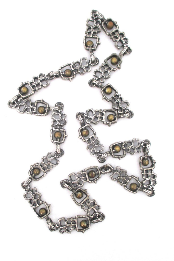 Guy Vidal Canada vintage brutalist pewter and bronze long link chain