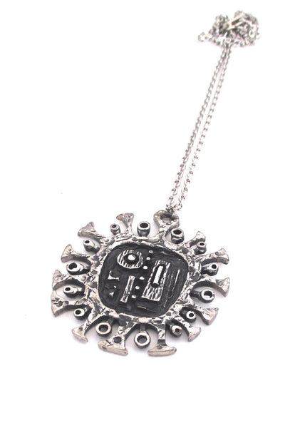 Guy Vidal Canada vintage brutalist pewter 'brutalist sun' large pendant necklace