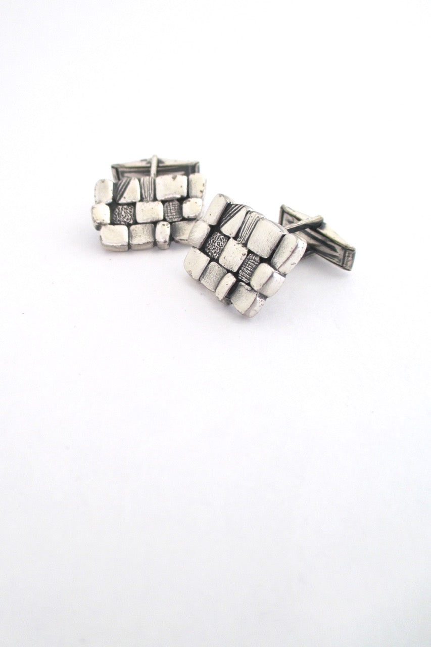 Guy Vidal Canada vintage brutalist pewter textured squares cufflinks
