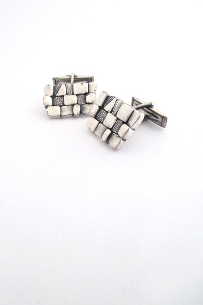 Guy Vidal Canada vintage brutalist pewter textured squares cufflinks
