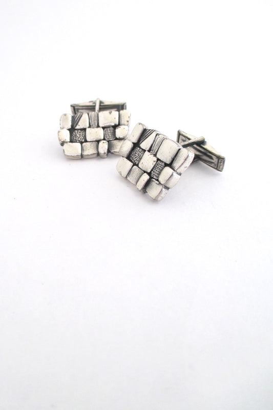 Guy Vidal Canada vintage brutalist pewter textured squares cufflinks