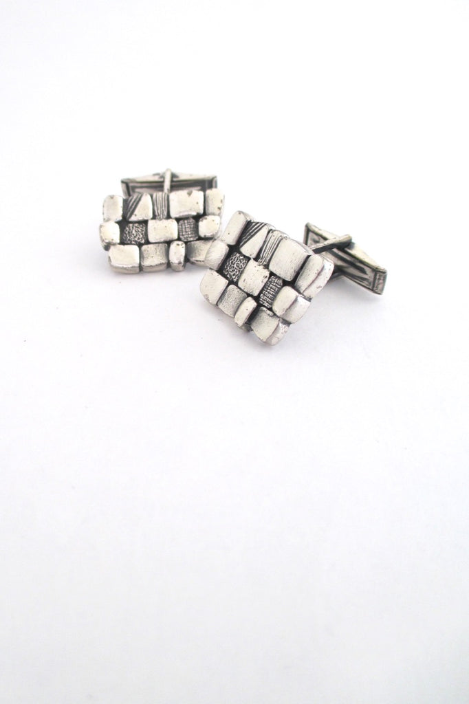 Guy Vidal Canada vintage brutalist pewter textured squares cufflinks