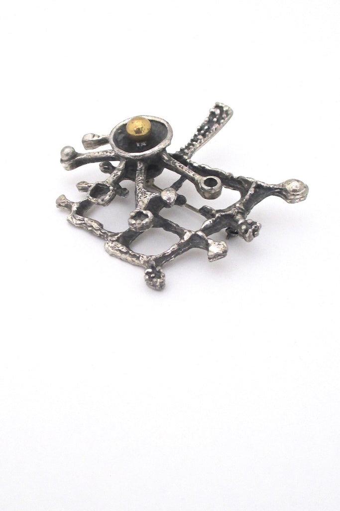 Guy Vidal Canada vintage brutalist pewter bronze sphere large dimensional brooch