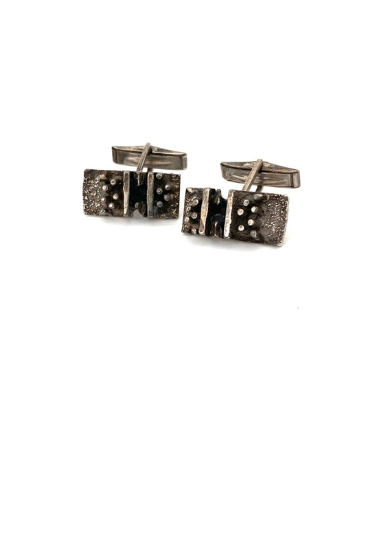 Guy Vidal Canada vintage brutalist pewter dimensional cufflinks Canadian Modernist jewelry design