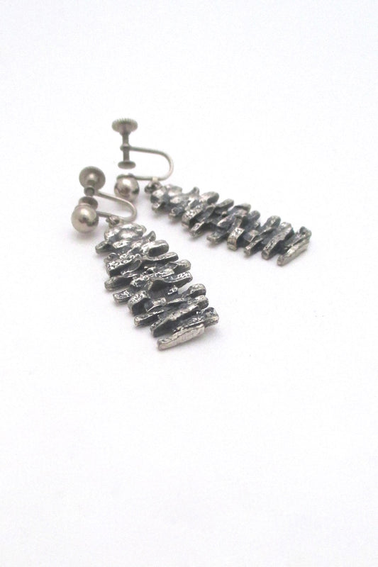 Guy Vidal Canada vintage modernist 'stacked stones' pewter drop earrings brutalist jewelry
