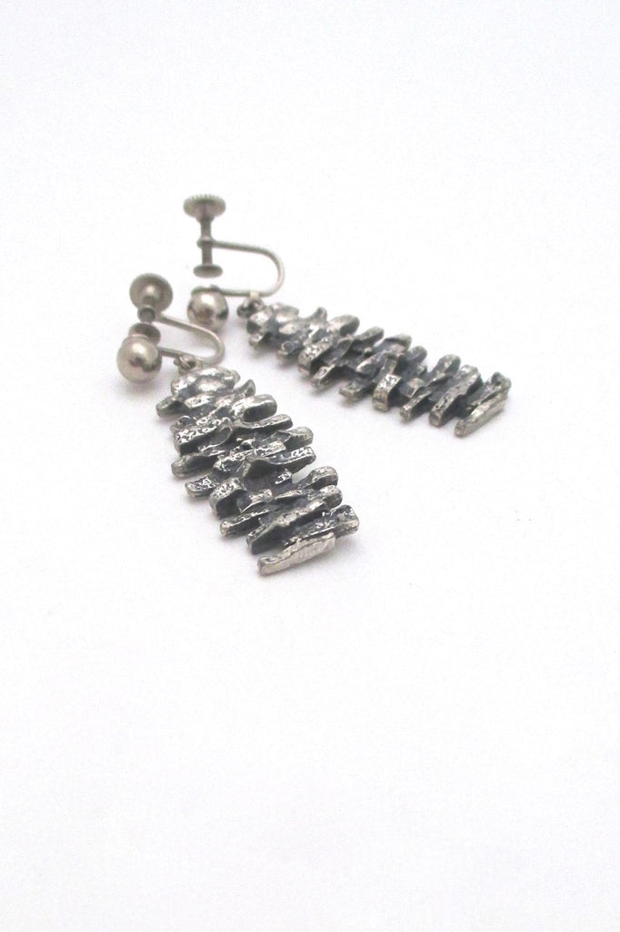 Guy Vidal Canada vintage modernist 'stacked stones' pewter drop earrings brutalist jewelry