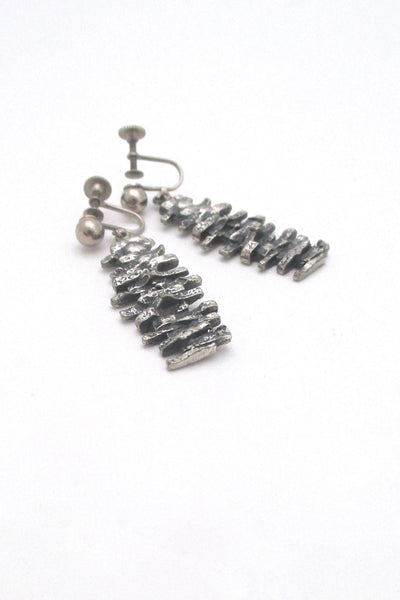 Guy Vidal Canada vintage modernist 'stacked stones' pewter drop earrings brutalist jewelry