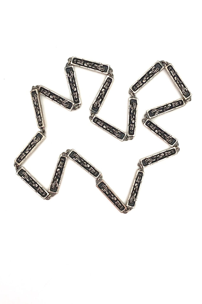 Guy Vidal Canada vintage brutalist pewter two in one double sided long link chain necklace