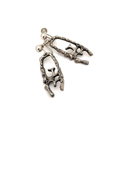 Guy Vidal Canada vintage brutalist pewter openwork drop earrings Canadian design jewelry