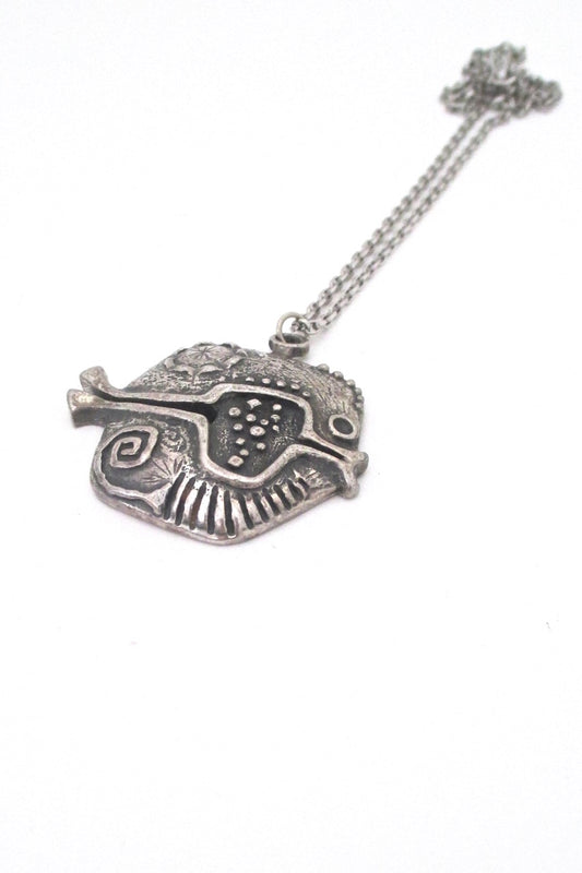 Guy Vidal Canada vintage brutalist pewter fish pendant necklace