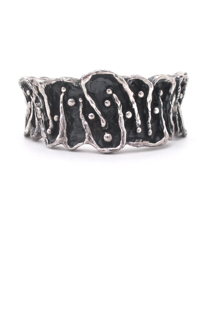Guy Vidal Canada vintage brutalist pewter deeply textured hinged bracelet 1970s