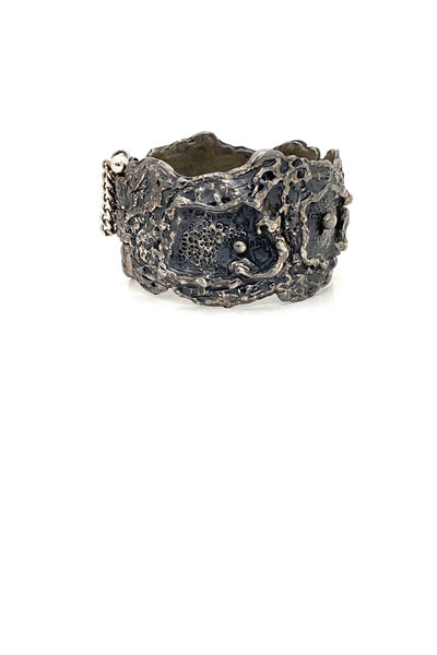Guy Vidal Canada vintage brutalist pewter hinged bracelet Canadian Modernist jewelry design