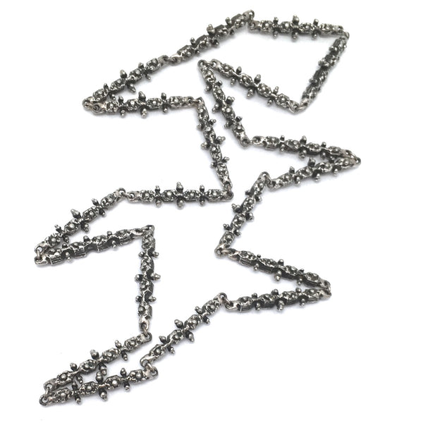 detail Guy Vidal Canada vintage brutalist pewter long link Knobbly chain Canadian Modernist jewellery design