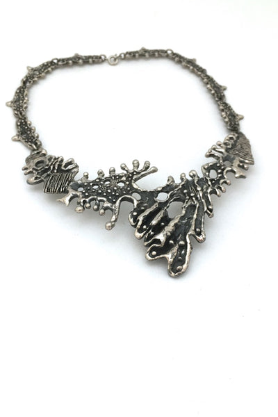 Guy Vidal Canada vintage brutalist pewter large bib necklace Canadian midcentury jewellery design