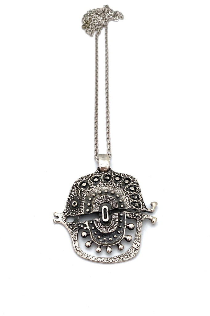 Guy Vidal large brutalist pewter fish pendant necklace