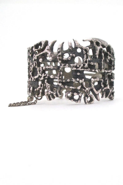 Guy Vidal Canada vintage brutalist pewter pin closure large hinged bracelet mid century jewelry