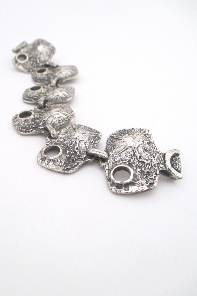 Guy Vidal Canada large vintage brutalist pewter pierced link bracelet