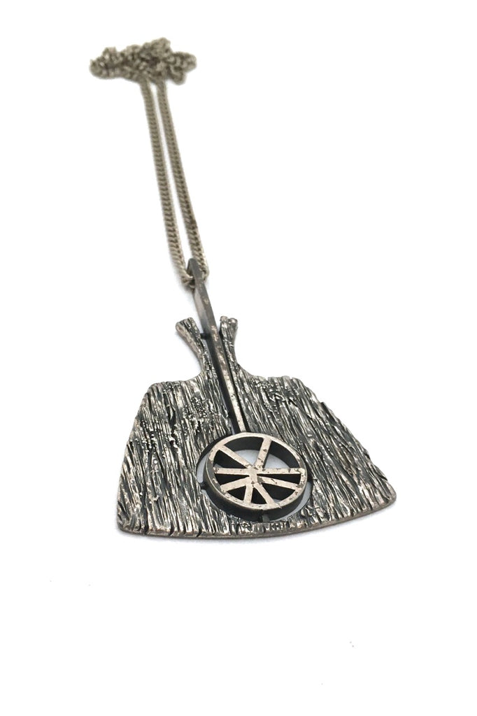 Guy Vidal Canada vintage brutalist pewter large pendant necklace rare