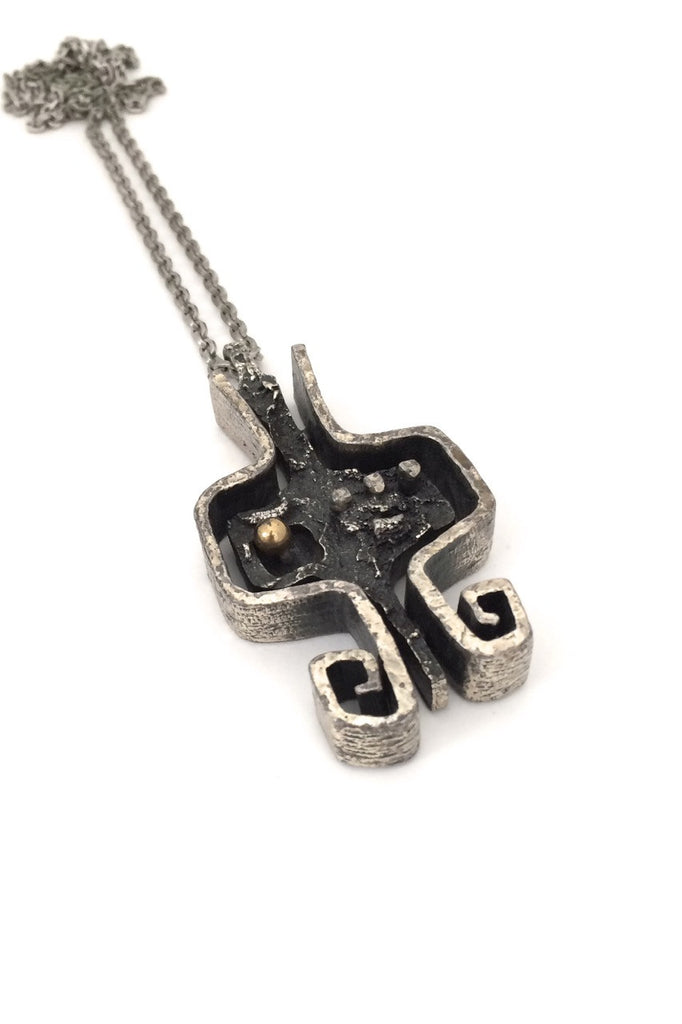 Guy Vidal Canada vintage brutalist pewter large pendant necklace with bronze sphere