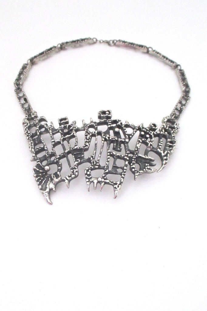 Guy Vidal Canada large vintage brutalist pewter bib necklace