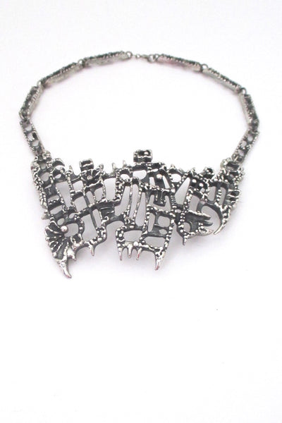 Guy Vidal Canada large vintage brutalist pewter bib necklace