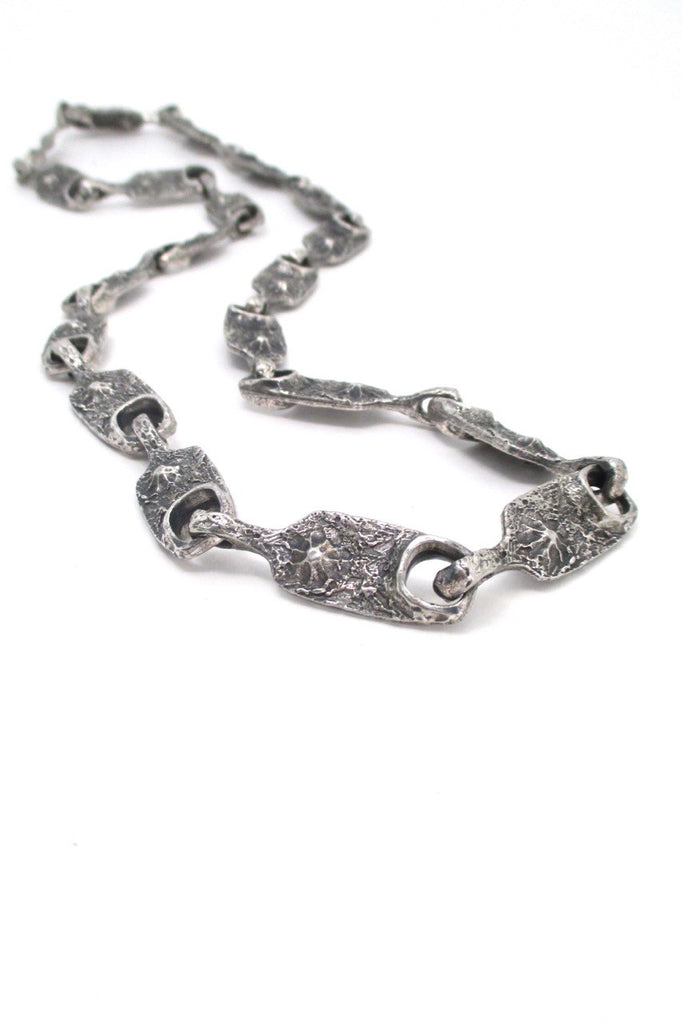 Guy Vidal Canada vintage brutalist pewter mid century long link chain necklace 