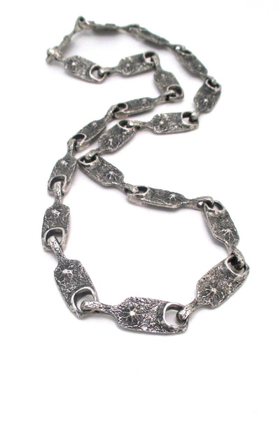 Guy Vidal Canada vintage brutalist pewter long link chain necklace Canadian design jewelry