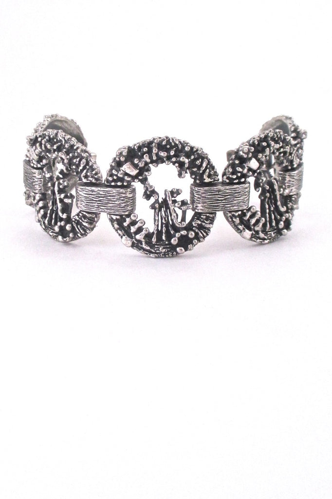 detail Guy Vidal Canada vintage brutalist pewter open circles link bracelet